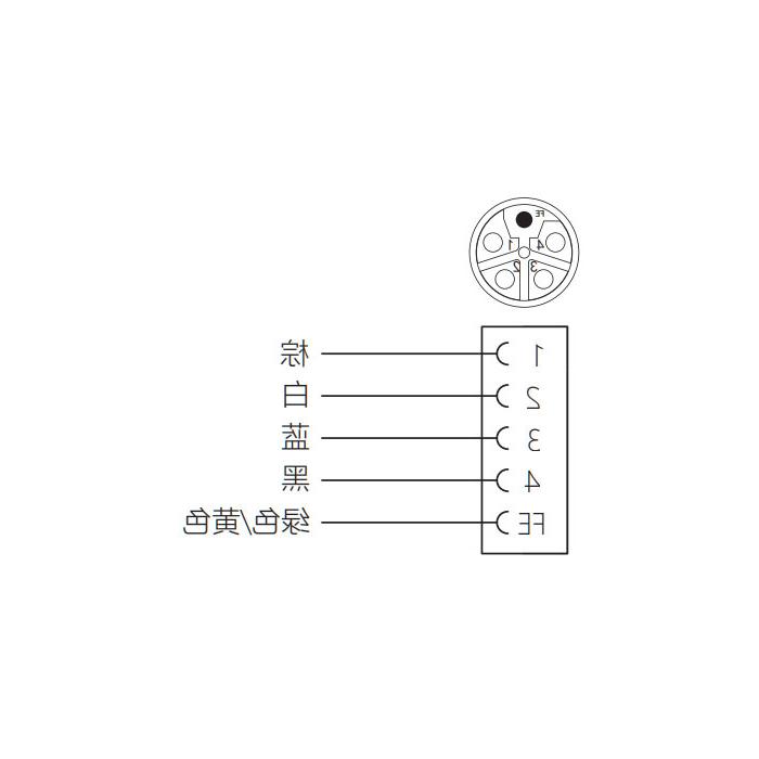 M12 5Pin L-coded、母头直型、法兰插座、板后安装、适用于现场焊接安装、64LB01H