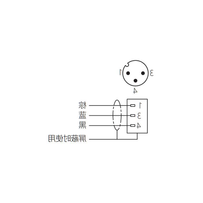 M12 3Pin、公头90°、单端预铸电缆、防焊渣PUR材质、橙色护套、64T503-XXX