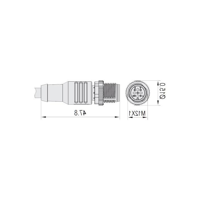 M12 5Pin、公头直型、单端预铸电缆、防焊渣PUR材质、橙色护套、64T073-XXX